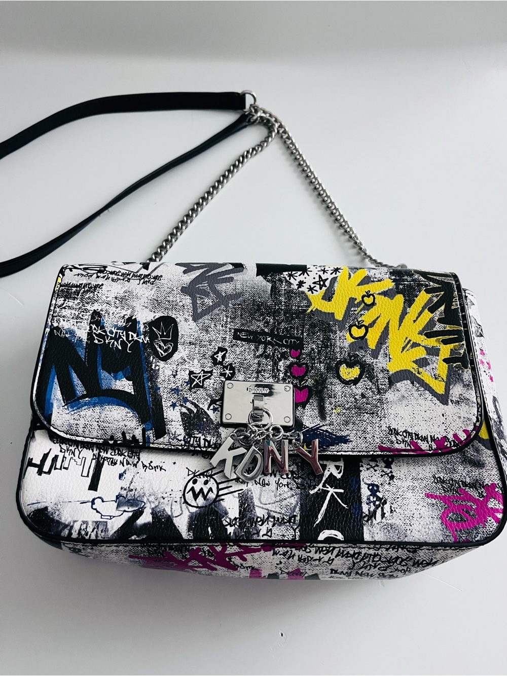 NWOT DKNY Graffiti Print Chain/Leather Crossbody Bag DKNY Charm